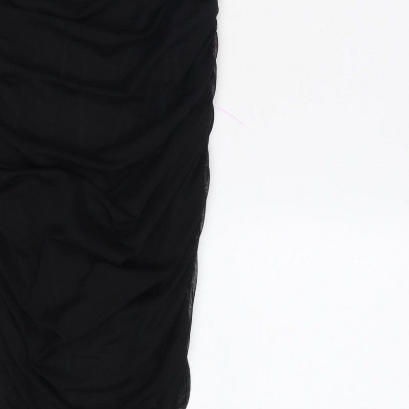 Oh Polly Women Black UK 10 Ruched Rhinestone Strap Bodycon Mini Dress