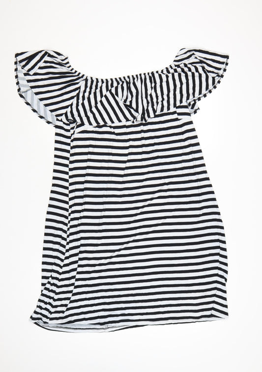 JD Williams Women’s Black White Stripe Off Shoulder Dress UK 20