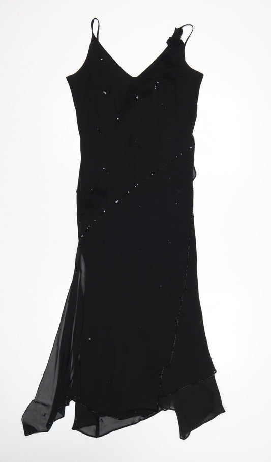 Next Women Black UK 12 Hi-Low Chiffon Sequin Fit & Flare Dress