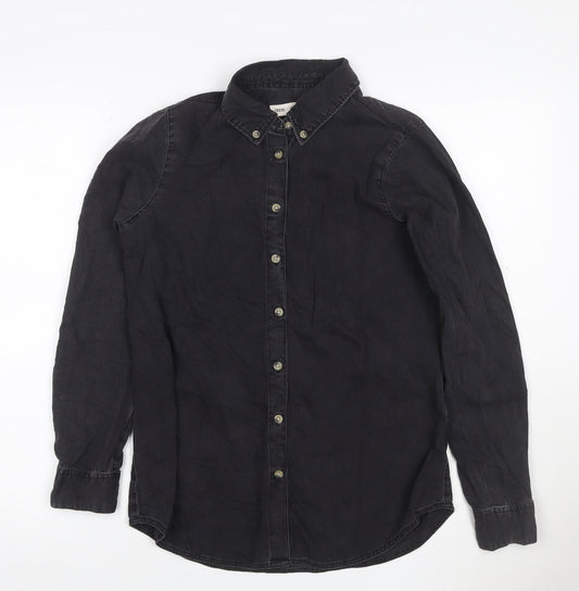 ASOS Women Black Denim Button-Up Shirt UK 8 Long Sleeve Collared