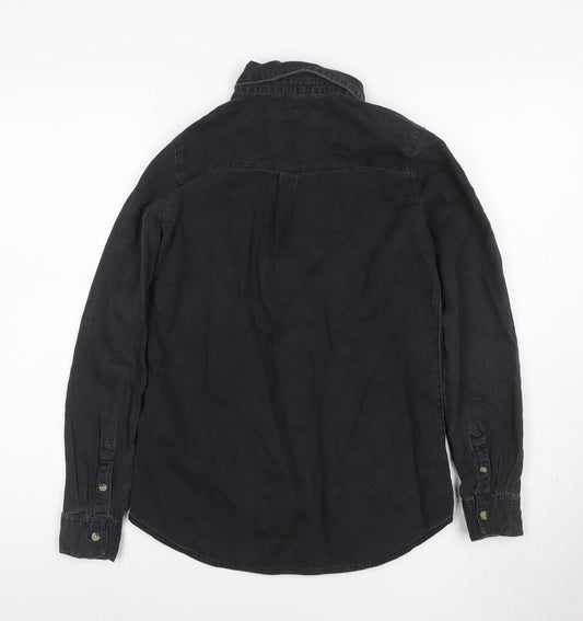 ASOS Women Black Denim Button-Up Shirt UK 8 Long Sleeve Collared