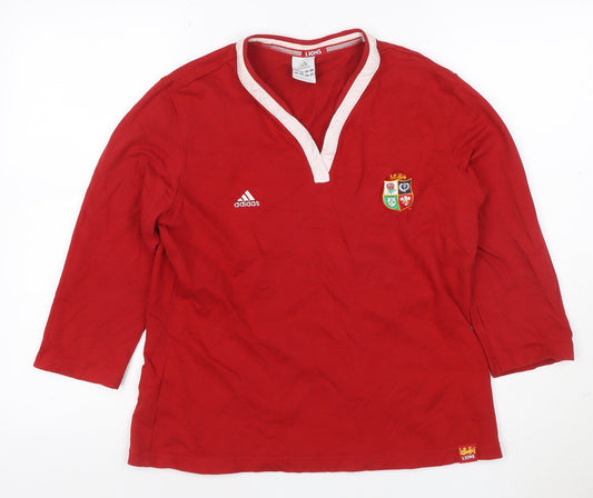 Additional front view of adidas Women Red UK 14 Lions Long Sleeve V-Neck Rugby Jersey Top