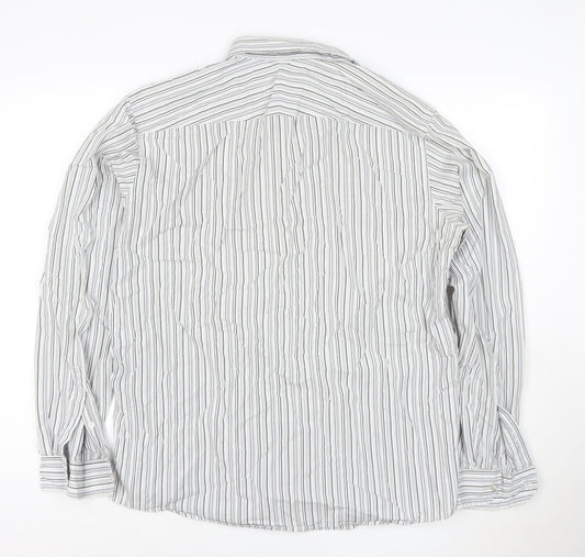 DKNY Men’s White Grey Striped Long Sleeve Button-Up Shirt Size L