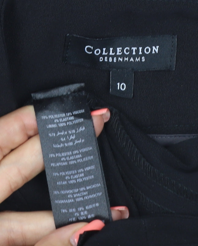 Brand and care label for Collection Debenhams Women’s Black, size UK 10, Wide Leg Dress Trousers