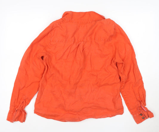 Boden Women Orange UK 14 Linen Button-Up Long Sleeve Shirt Pockets
