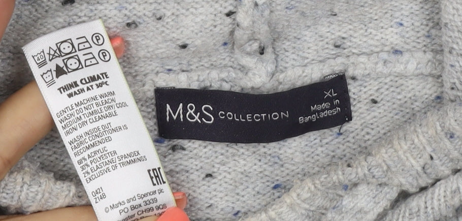 Marks & Spencer Women Grey Fleck Knit Hoodie XL Pullover