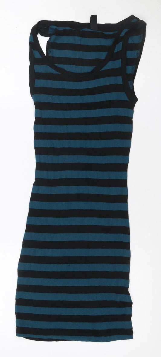 Additional front view of Only Women Blue Black Striped S Knee Length Tank Dress
