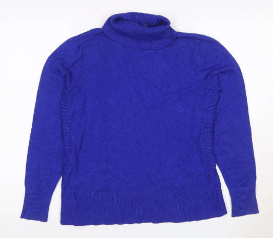 Cable & Gauge Women Blue M Roll Neck Fine Knit Pullover Jumper