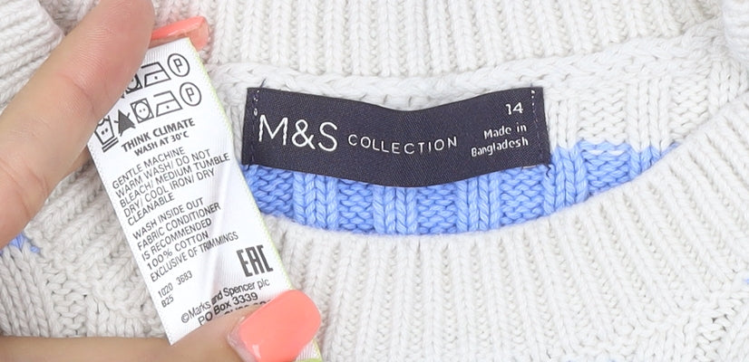 Marks & Spencer Women Multicoloured Size 14 Striped Cotton Jumper