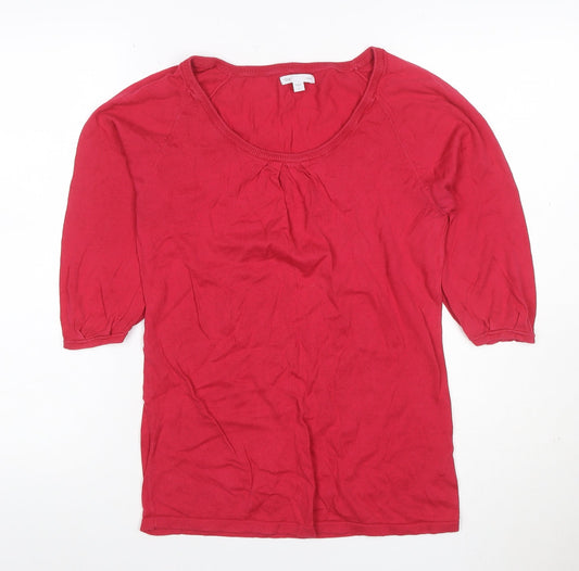 Gap Women Red M Scoop Neck 3/4 Puff Sleeve Knit Blouse Top