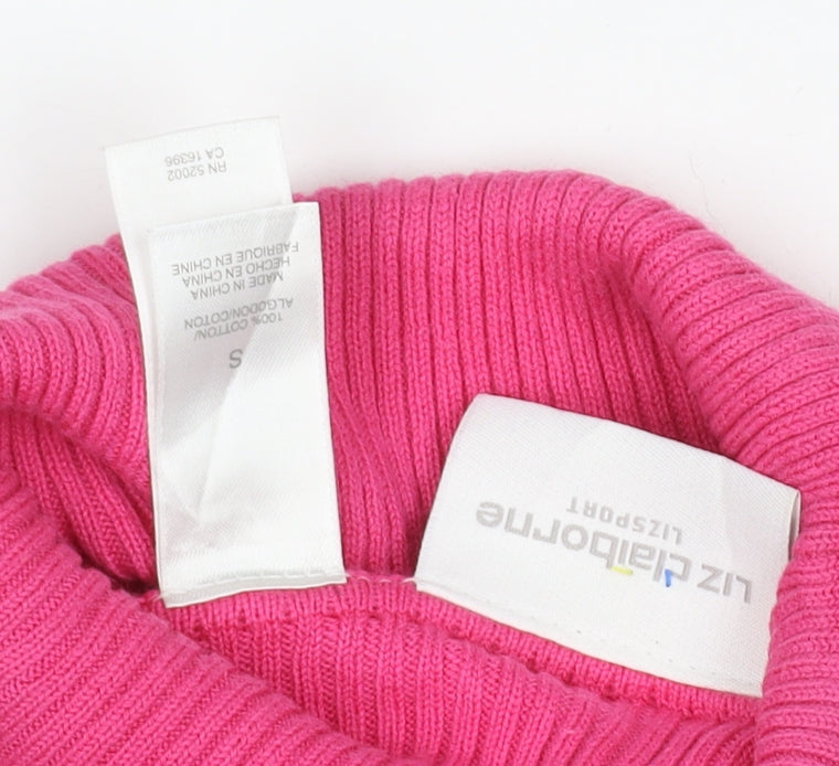 Liz Claiborne Women Pink S Ribbed Cotton Roll Neck Jumper