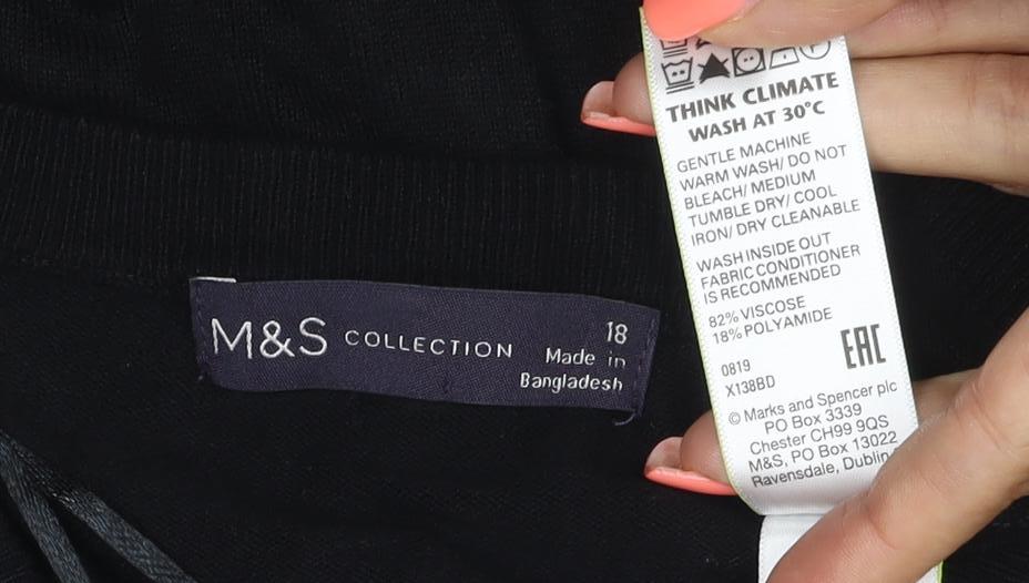 Marks and Spencer Women’s Black Size 18 Round Neck Button Cardigan
