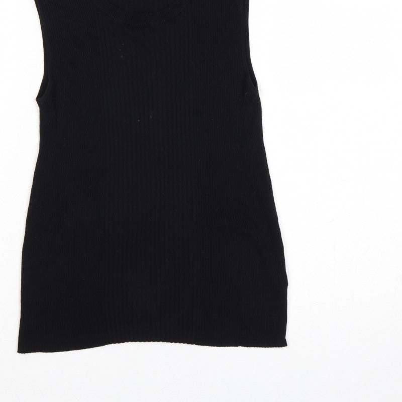 Dorothy Perkins Women Black UK 12 Ribbed Sleeveless Knit Vest