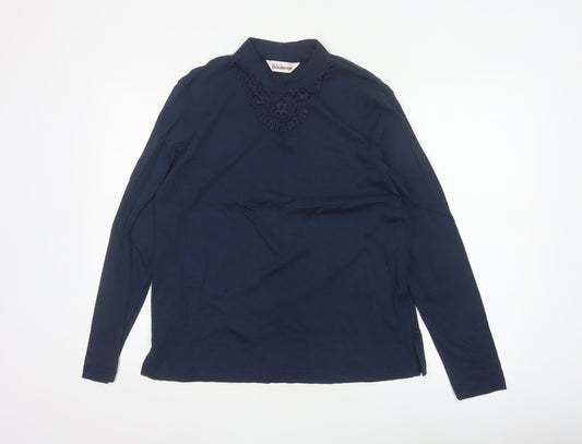 Additional front view of Kaleidoscope Women’s Navy Blue UK 16 High Neck Embroidered Jersey Blouse