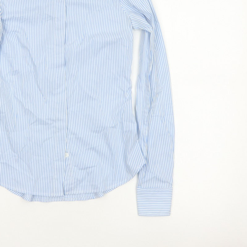 H&M Women Blue Striped Slim Fit Long Sleeve Button-Up Shirt UK 6