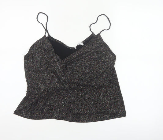 MNG Suit Women's Black M Glitter V-Neck Strappy Camisole Party Top