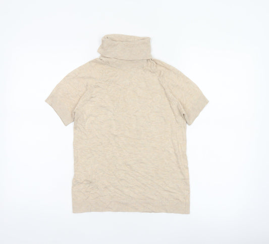 Mango Basics Women Beige S Roll Neck Short Sleeve Knit Jumper