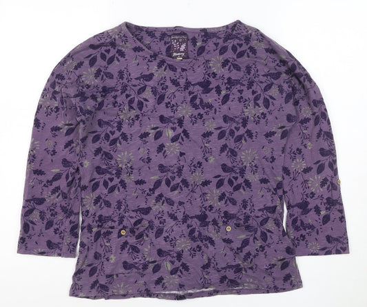Additional front view of Mantaray Women Purple 12 Floral Bird Cotton Button-Up Long Sleeve Top
