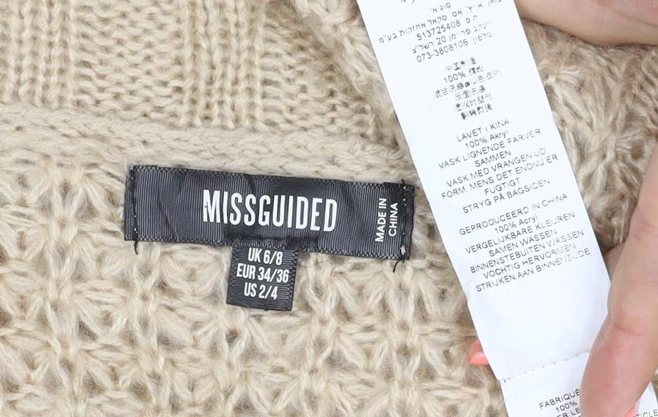 Brand and care label for Missguided Women Beige XS Open Knit V-Neck Balloon Sleeve Jumper