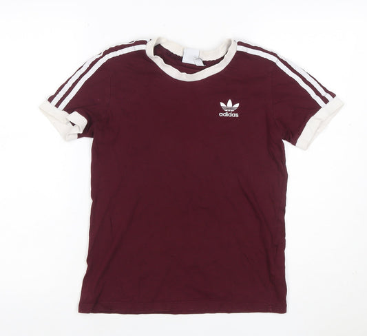 Additional front view of Adidas Women Red UK 6 Ringer Short Sleeve Logo T-Shirt