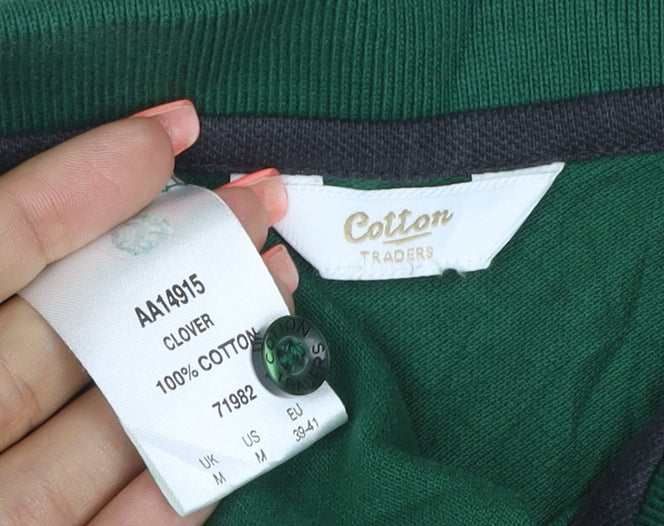Cotton Traders Men’s Green M Long Sleeve Cotton Polo Shirt Logo