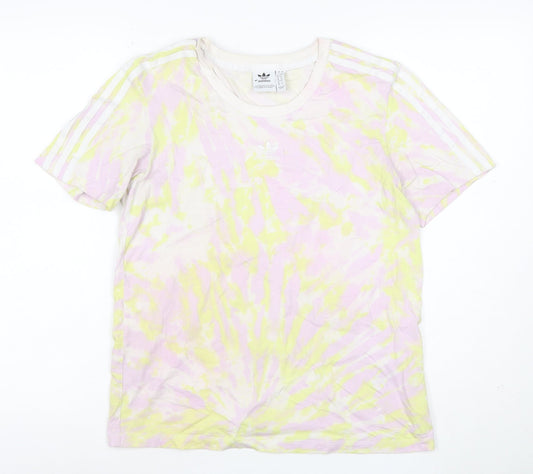 Additional front view of adidas Women’s Multicoloured UK 12 Tie Dye 3 Stripe Cotton T-Shirt