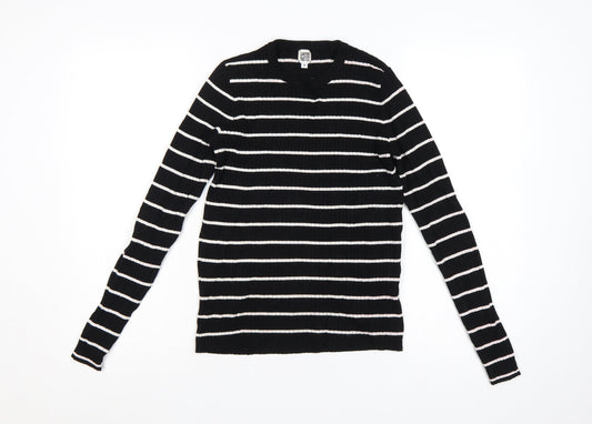 La Redoute Women Black White Striped Rib Knit V-Neck Jumper M