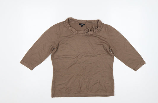 Papaya Women’s Brown Ruffle Neck 3/4 Sleeve Knit Jumper Size 12