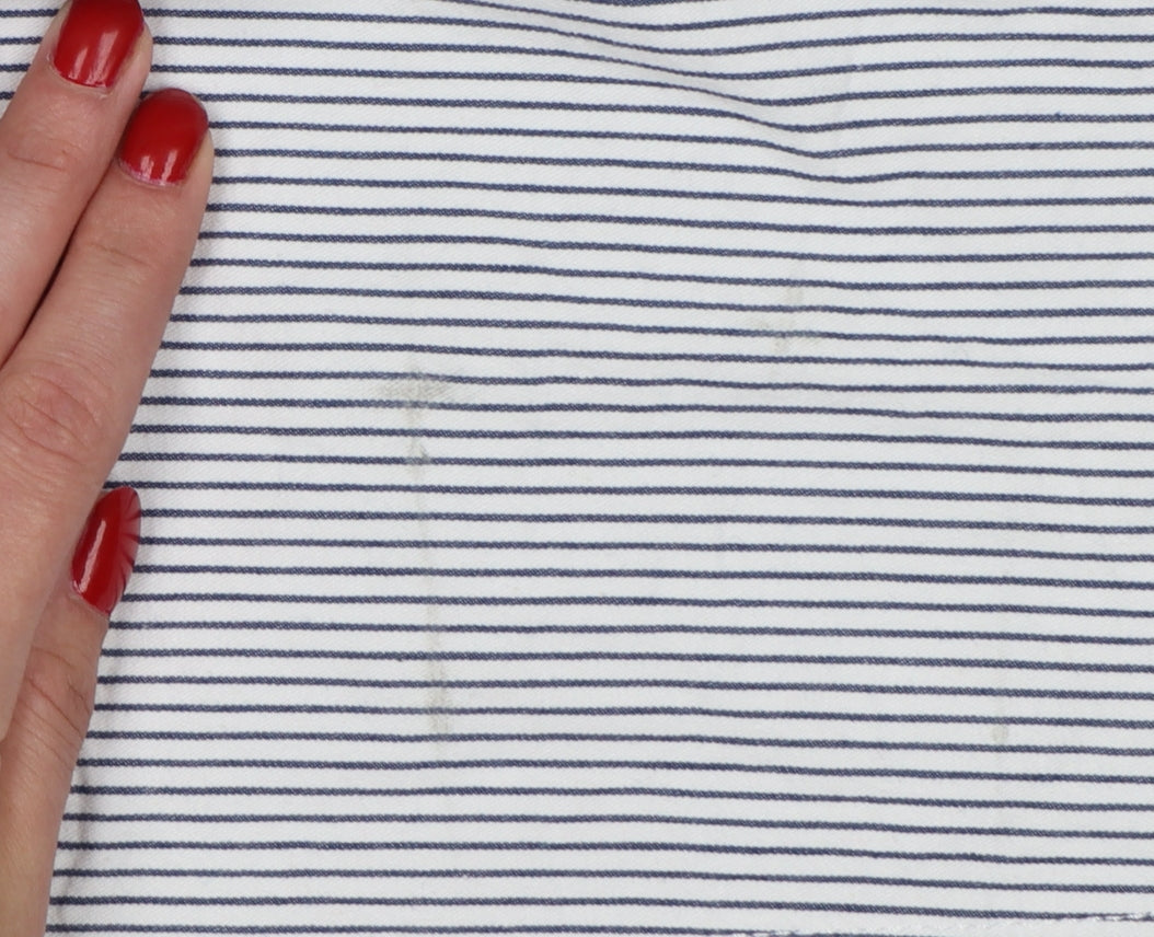 Marks & Spencer Collection Women’s White Blue Stripe Tapered Chino Trousers UK 8
