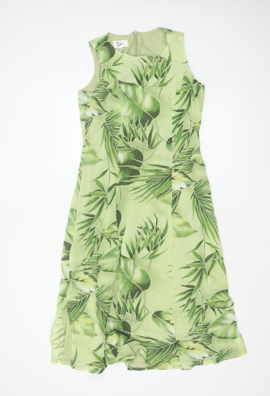 Nienhaus & Lotz Women Green UK 12 A-Line Tropical Chiffon Maxi Dress