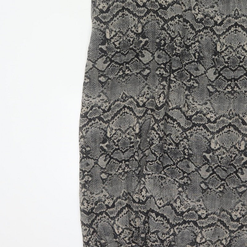 Zara Women Grey Snake Print Cut Out Maxi Dress XS Bell Sleeve