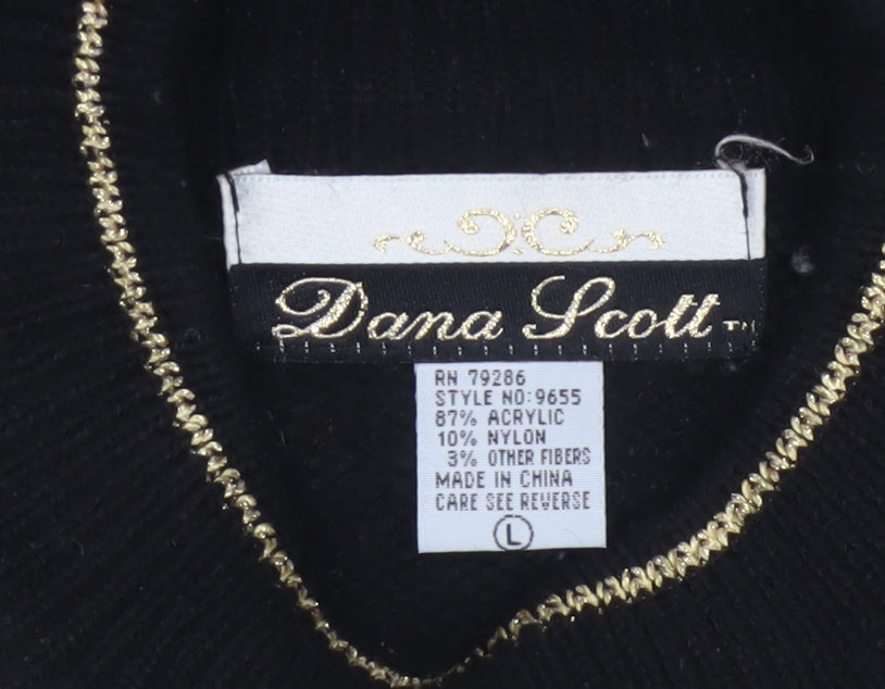 Dama Scott Women’s Black L Christmas Reindeer Beaded Mock Neck Pullover