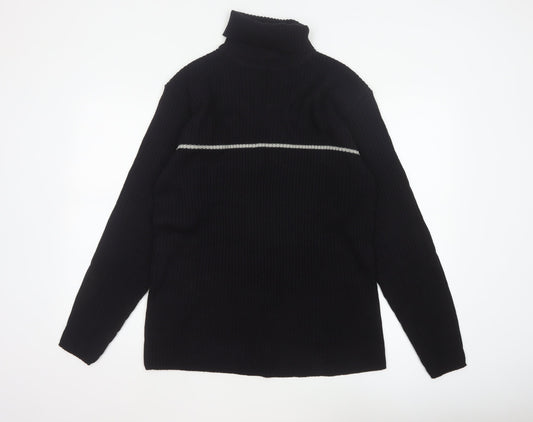 Back view of Whispering Smith Men’s Black XL Roll Neck Striped Knit Jumper