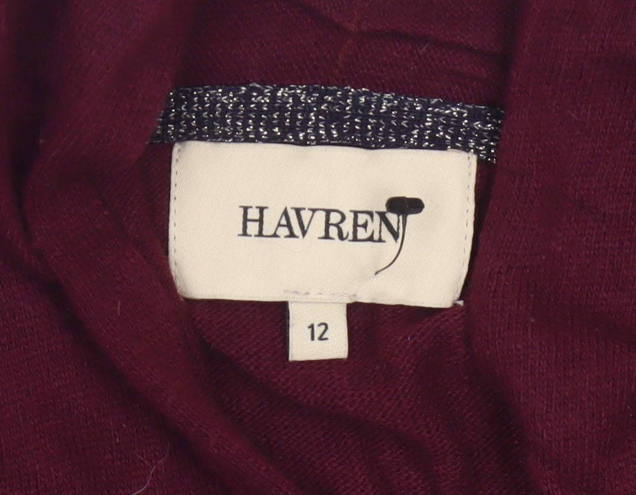 Havren Women’s Red Size 12 Open Knit Alpaca Wool Cardigan