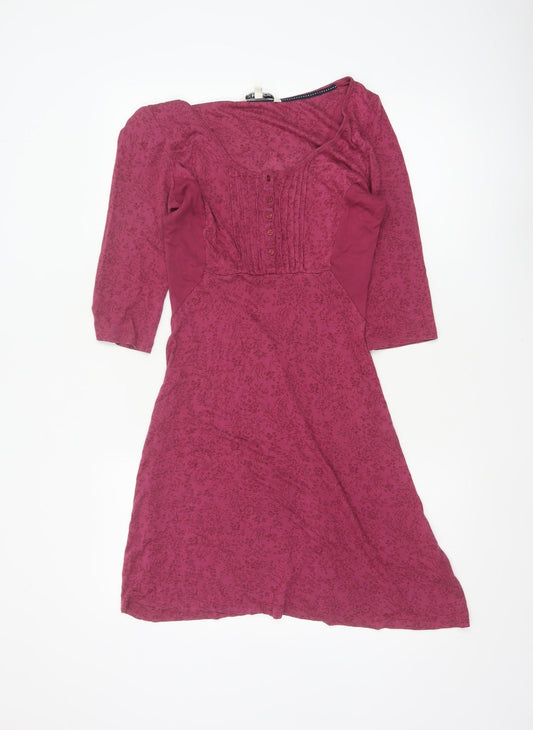 FatFace Women Pink Floral A-Line Knee Dress UK 10 3/4 Sleeve