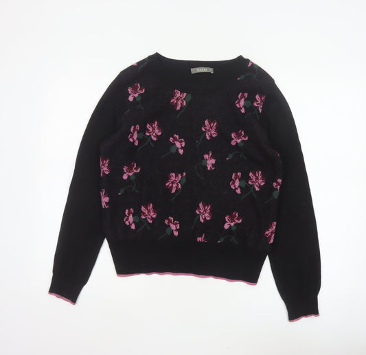Oasis Women Black M Floral Metallic Knit Crew Neck Pullover Jumper