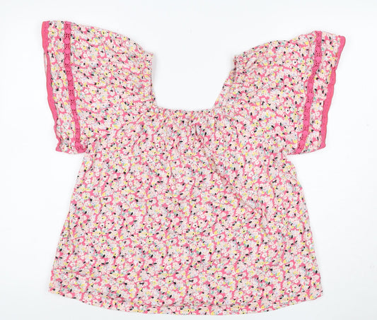 Marks & Spencer Women Pink UK 12 Floral Square Neck Lace Blouse