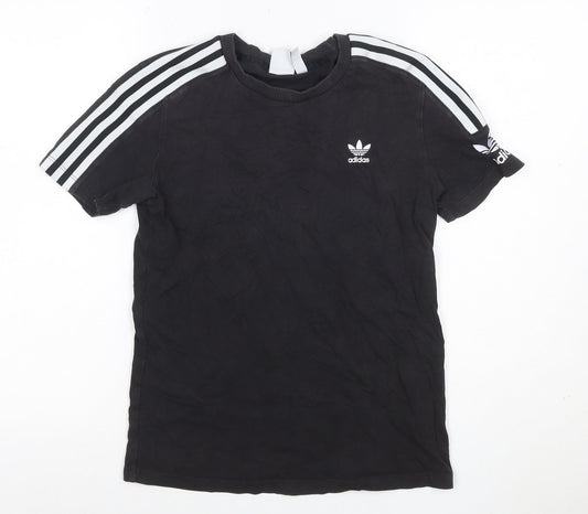 Additional front view of adidas Women Black UK 8 Basic 3 Stripe Crew Neck T-Shirt