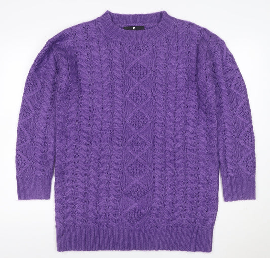 Very Women Purple M Cable-Knit Acrylic Crew Neck Pullover Jumper
