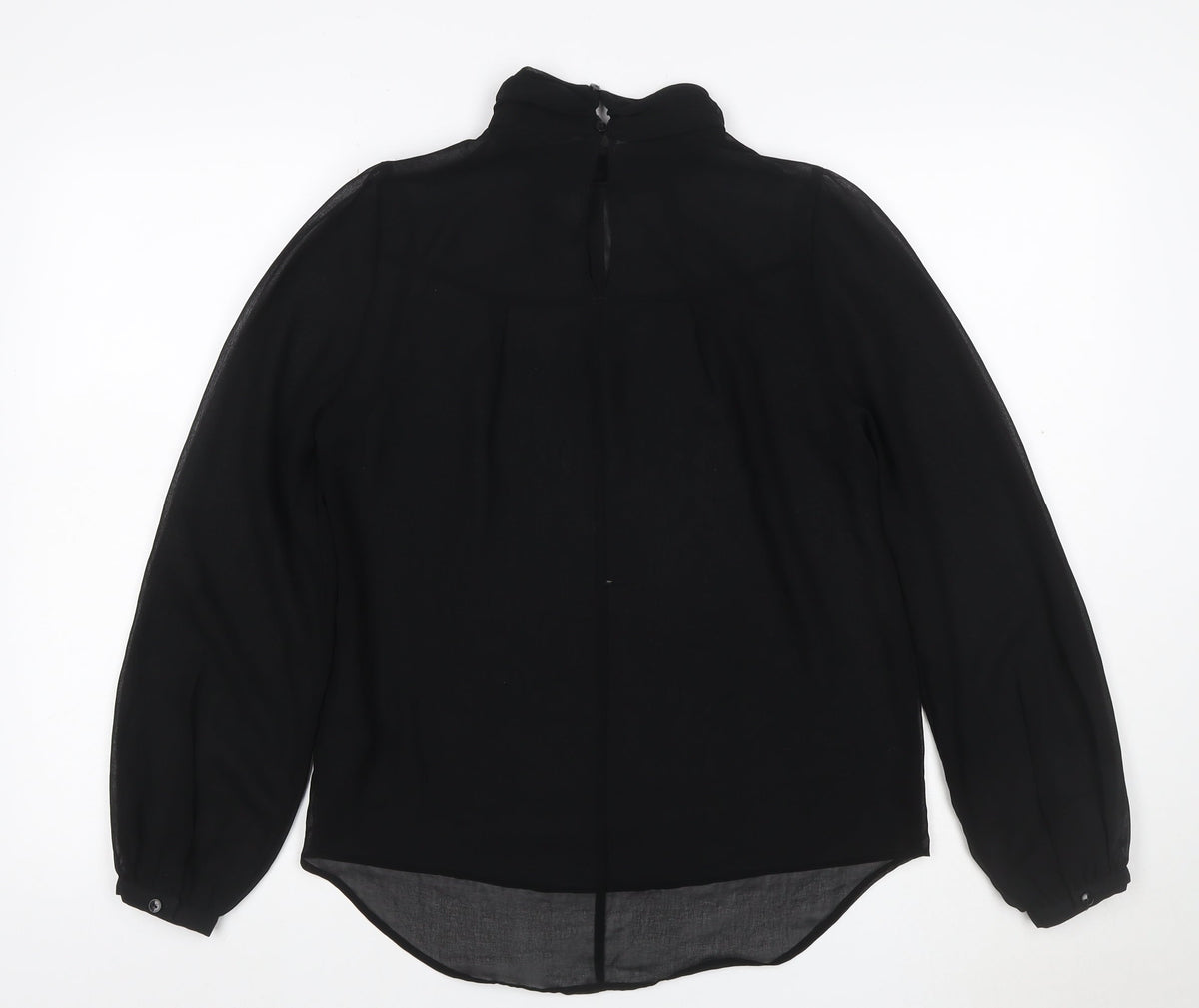 Next Women Black UK 8 Basic Sheer Chiffon High Neck Balloon Sleeve Blouse