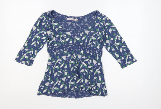 White Stuff Women Blue Floral V-Neck 3/4 Sleeve Tunic Blouse UK 8