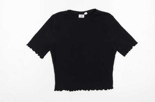 COLLUSION Women Black UK 10 Slim Ribbed Basic Crew Neck T-Shirt