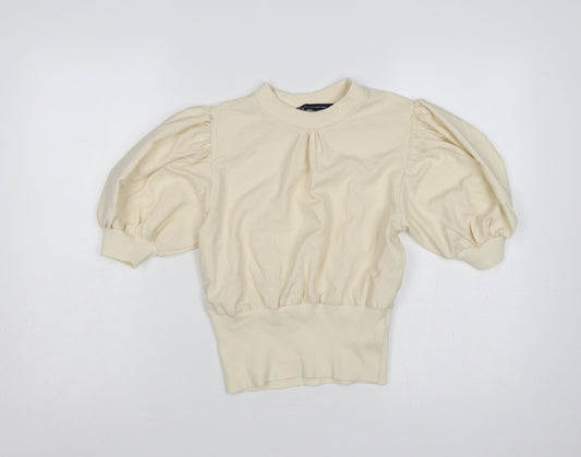 Additional front view of French Connection Women Ivory XS Puff Sleeve High Neck Blouse