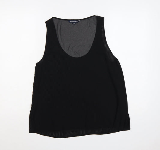French Connection Women Black UK 14 Pleated Sheer Scoop Neck Tank Top