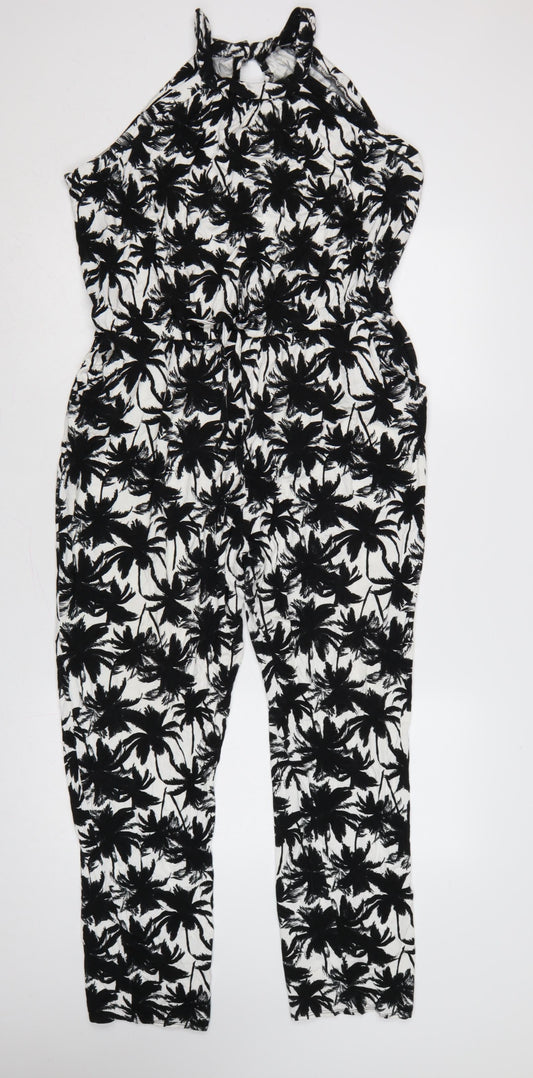 Dorothy Perkins Women’s Black White Tropical Halter Jumpsuit UK 18