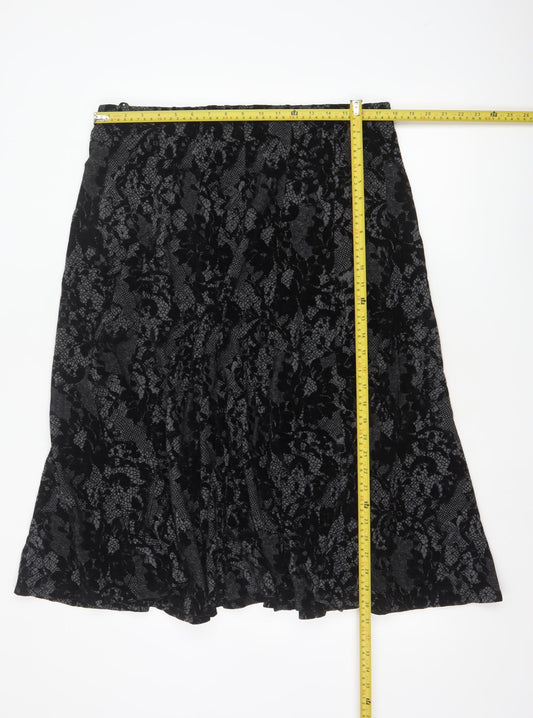 Per Una Women’s Black UK 18 Floral Lace Midi Flare Skirt