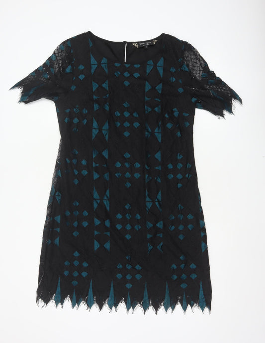 Additional front view of Principles Ben de Lisi Women Black Teal UK 14 Lace Shift Party Dress