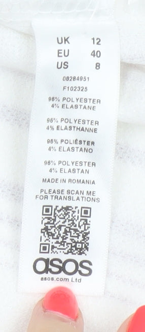 Brand and care label for ASOS Women White Pink Striped UK 12 Maxi Sleeveless Shirt Dress
