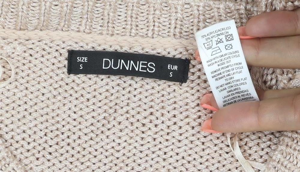 Brand and care label for Dunnes Women Beige S Knit Raglan 3/4 Sleeve Round Neck Jumper