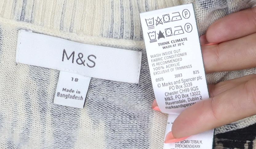 M&S Women’s Beige Animal Print Crew Neck Knit Jumper Size 18
